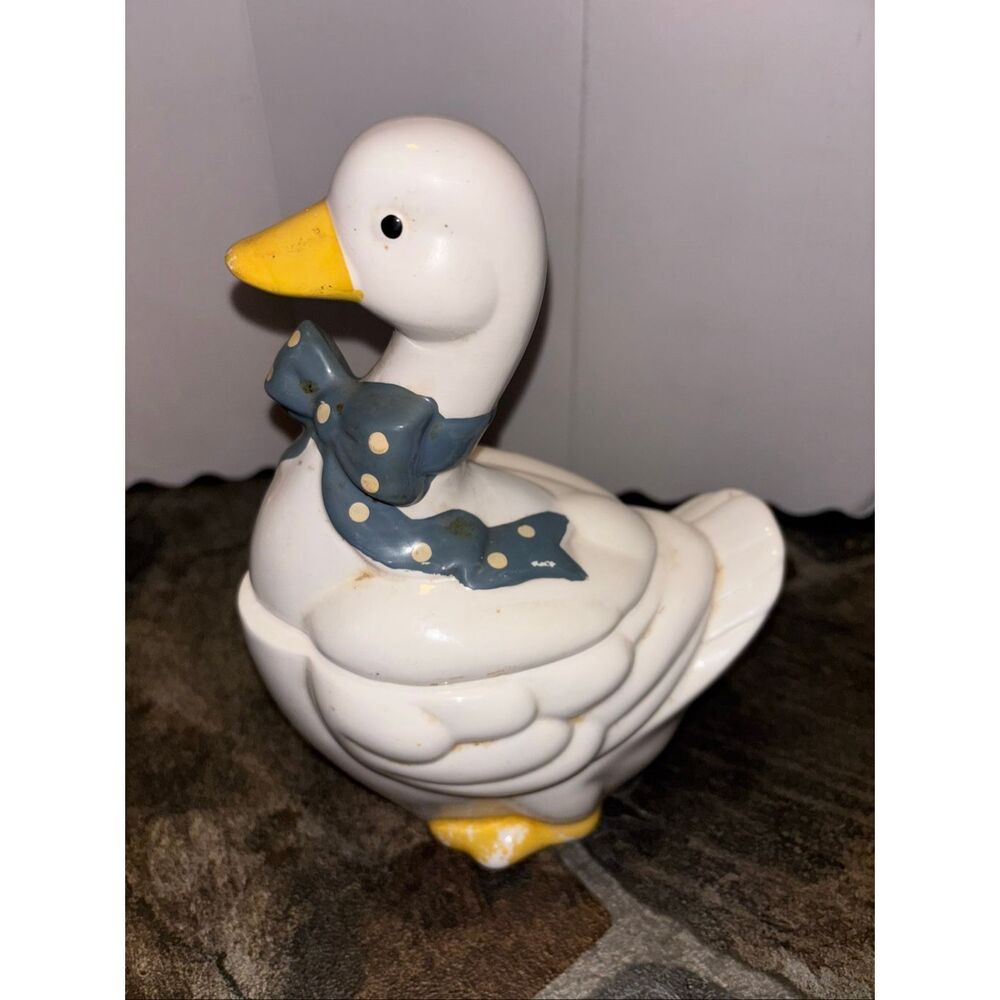 Vintage Goose Cookie jars Set 4 Blue Polka Dot Farmhouse Cottagecore - Picture 10 of 15